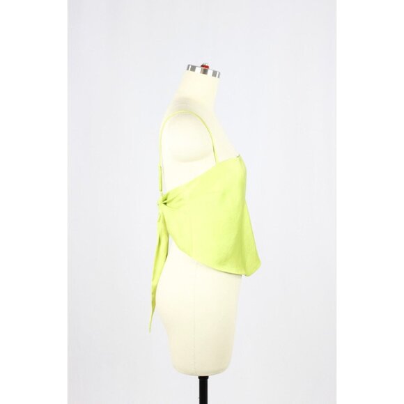 NWOT Aritzia SUNDAY BEST Elektra Green Satin Tie Back Cropped Tank Top, Size M - Picture 2 of 14
